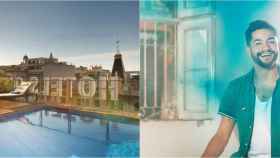 El artista Dusan Fung y la piscina del hotel Onix de Barcelona