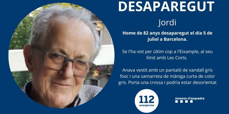 Cartel del desaparecido Jordi, de 82 años / MOSSOS D'ESQUADRA
