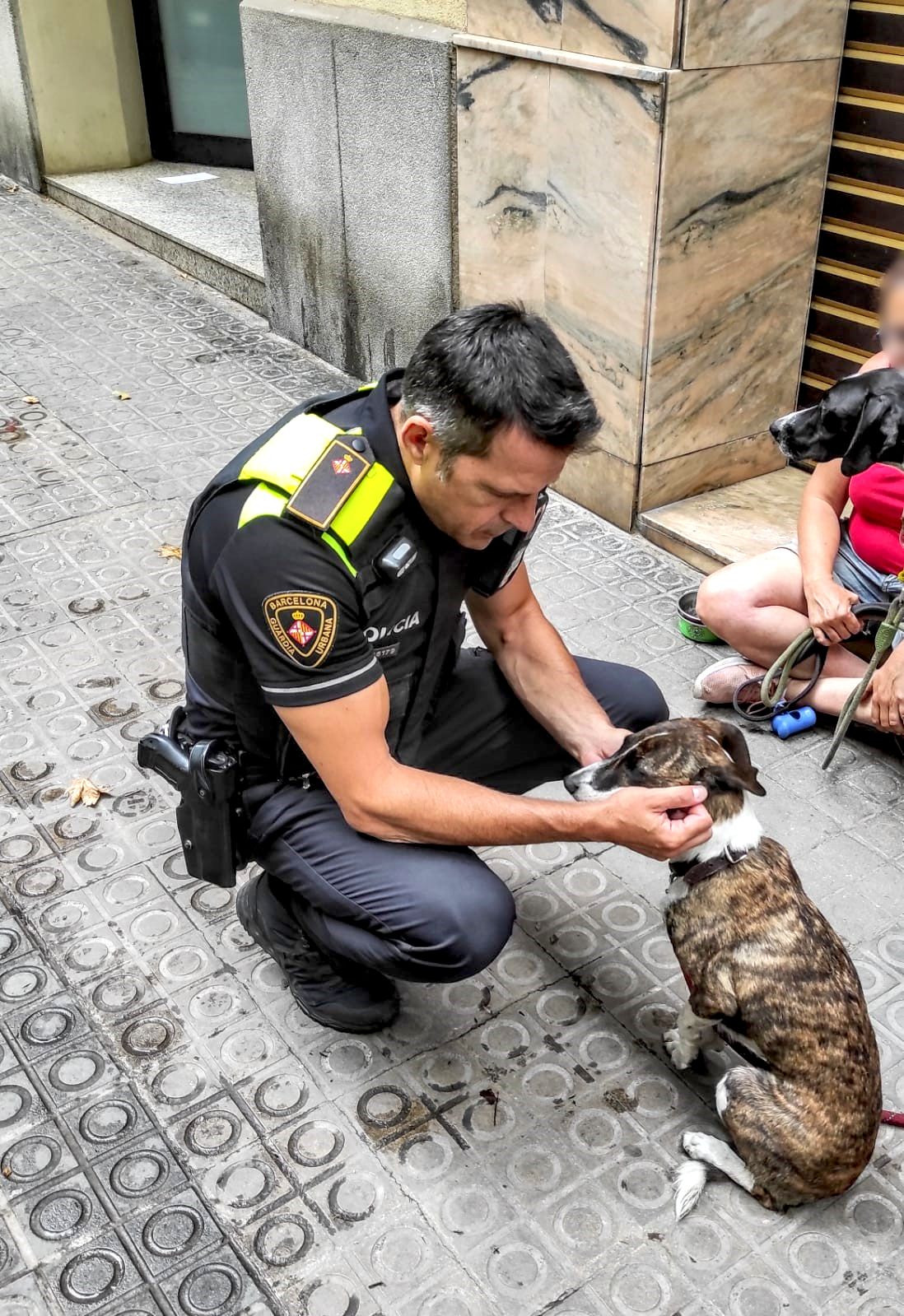 Un agente de la Guardia Urbana con la perra desaparecida / GUARDIA URBANA