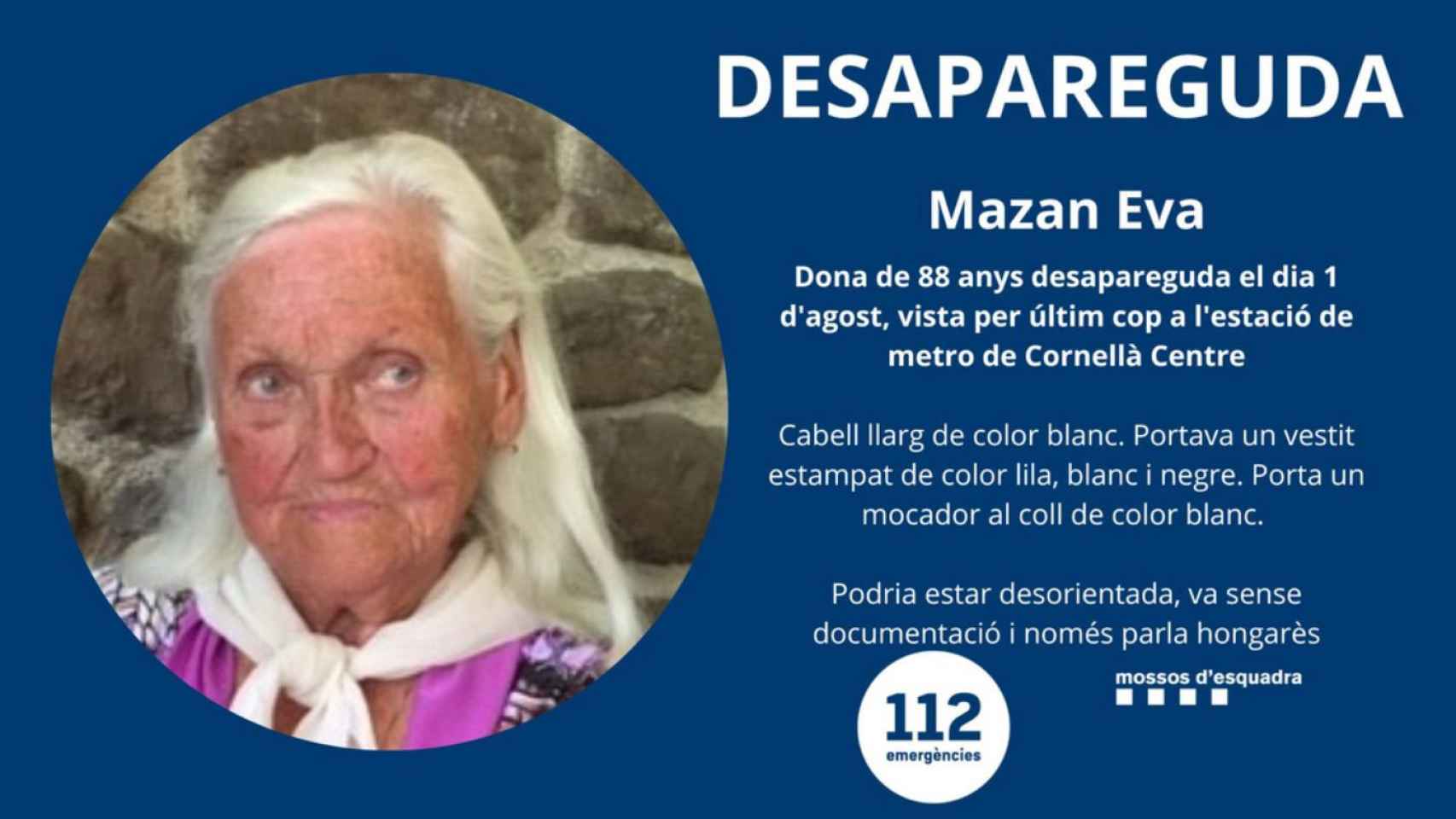 Hallan a la mujer de 88 años desaparecida en Cornellà / TWITTER MOSSOS