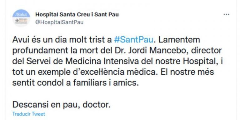 Tuit del Hospital de Sant Pau / Twitter