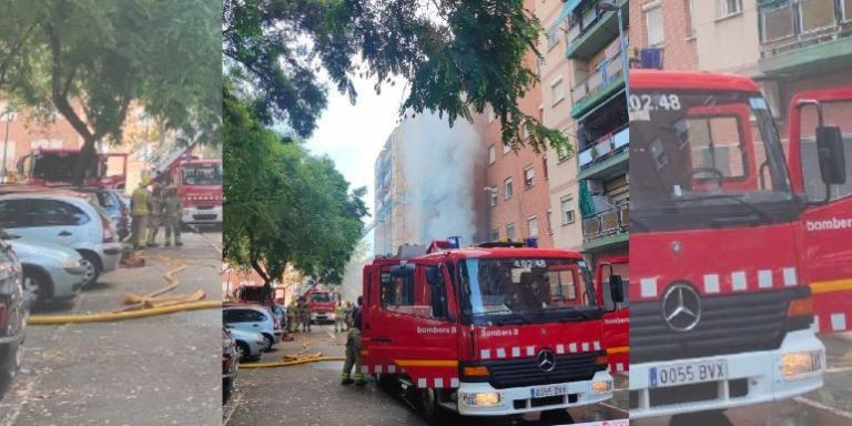 Camiones de bomberos en el incendio en Sant Adrià de Besòs este domingo / BOMBERS