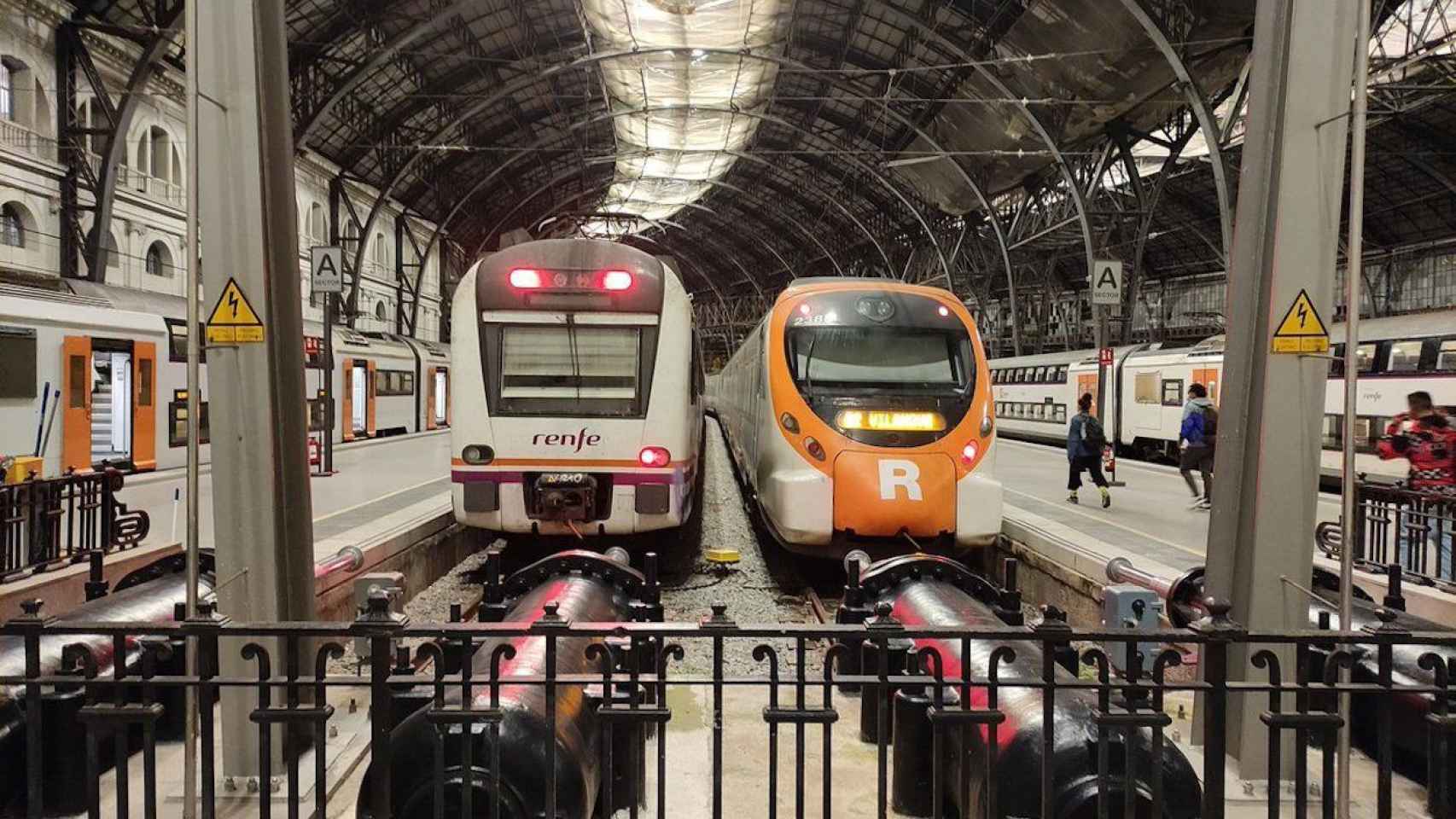 Dos trenes de Rodalies en una estación de tren / RODALIES
