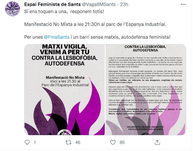 Tuit del Espai Feminista de Sants / TWITTER