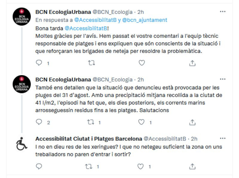 Imagen de la discusión entre el Ayuntamiento de Barcelona y la asociación sobre los hallazgos de ratas en las playas de Barcelona / TWITTER