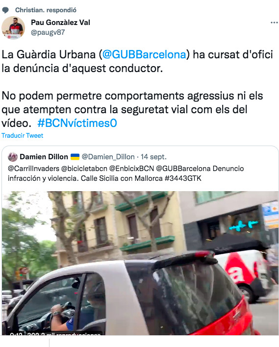 Tuit del concejal Pau González en el que informa de la denuncia al conductor / TWITTER PAU GONZÁLEZ