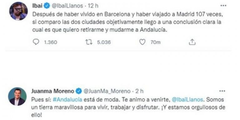 Captura de los tuits de Ibai Llanos y Juanma Moreno / TWITTER