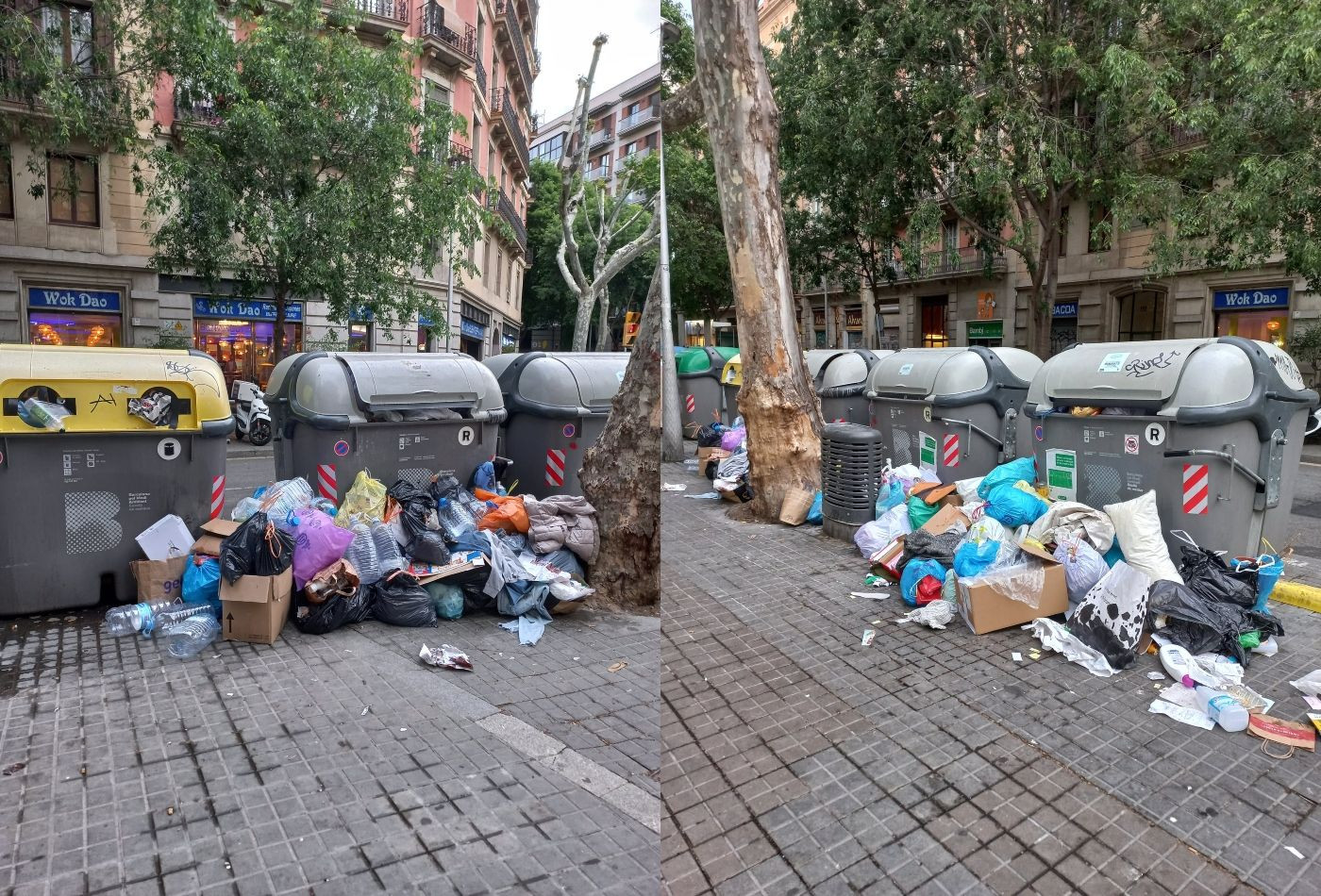 Contenedores llenos de bolsas de basura denunciados en el movimiento 'Mierdalona' / TWITTER