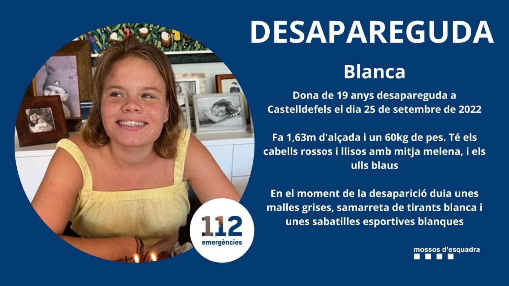 Buscan a Blanca, una joven de 19 años desaparecida en Castelldefels / MOSSOS D'ESQUADRA