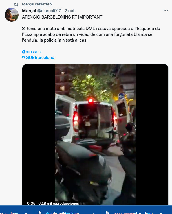 Tuit del usuario sobre el presunto robo de una moto en Barcelona / TWITTER