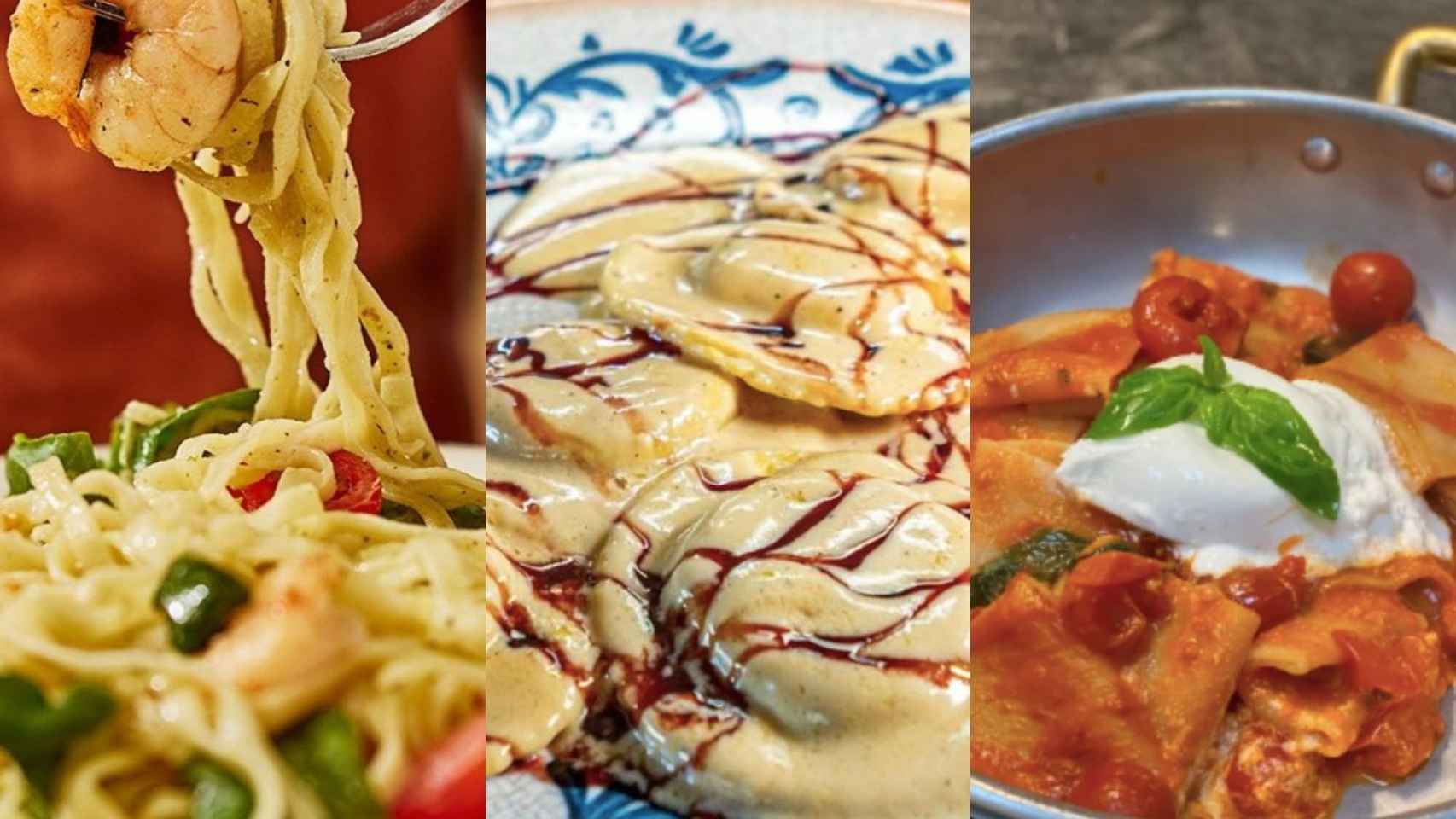 Algunos de los platos de los mejores restaurantes italianos para disfrutar de la pasta fresca en Barcelona / FOTOMONTAJE BMAGAZINE