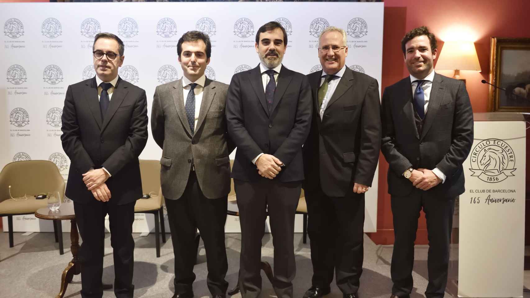 Carles Casas, Emilio Zegrí, Antonio Delgado, José María Cardellach y Alejandro Fuentes, en el Círculo Ecuestre / CE