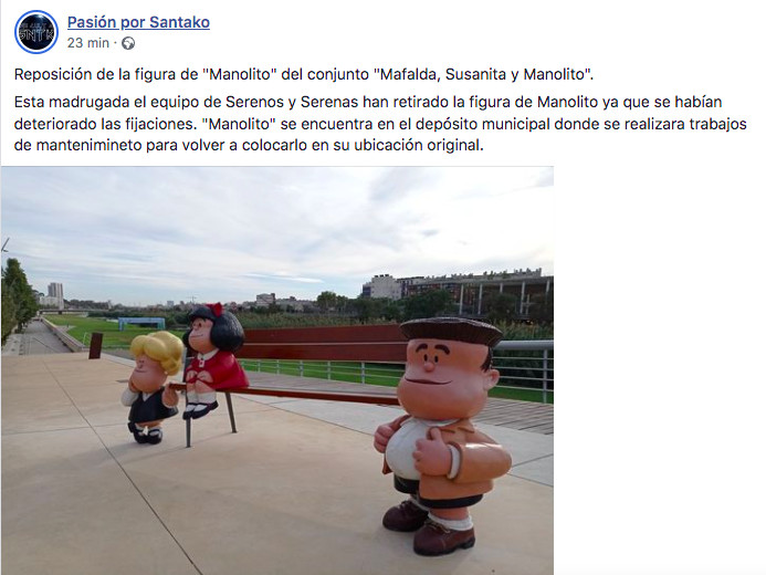 Post del Ayuntamiento de Santa Coloma sobre 'Manolito' / FACEBOOK 