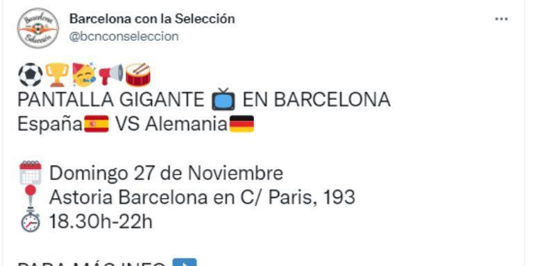 Tuit de Barcelona con la Selección anunciando que la capital catalana tendrá pantalla gigante / TWITTER