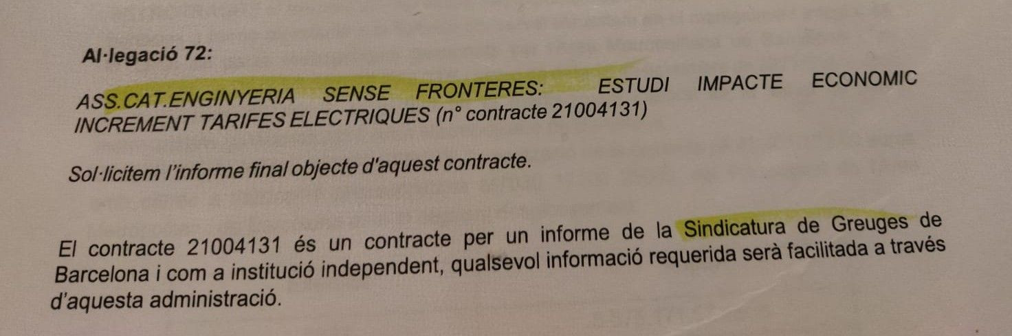 Contrato del informe del síndic elaborado por Enginyeria Sense Fronteres