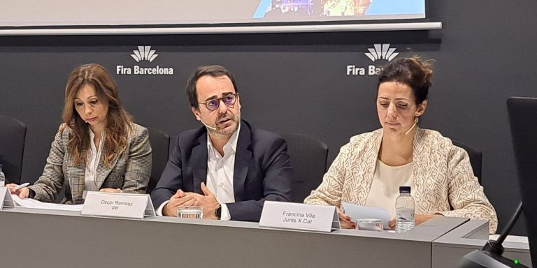Marilén Barceló (Valents), Óscar Ramírez (PP) y Francina Vila (Junts), durante el debate / GREMI DEL MOTOR