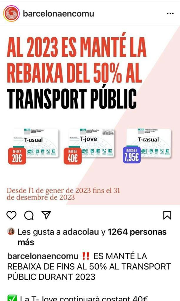 Captura de pantalla del Instagram de Barcelona en Comú / REDES SOCIALES