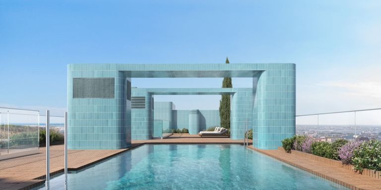 Las viviendas de O7 disponen de piscina con solárium que corona la azotea / KRONOS HOMES