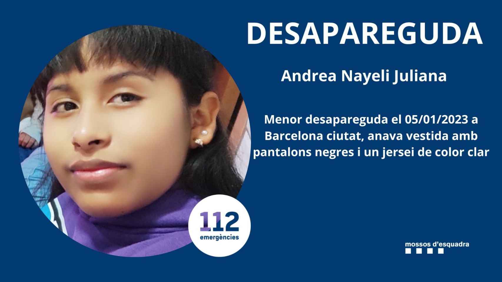 Andrea, la menor desaparecida en Barcelona / MOSSOS D'ESQUADRA