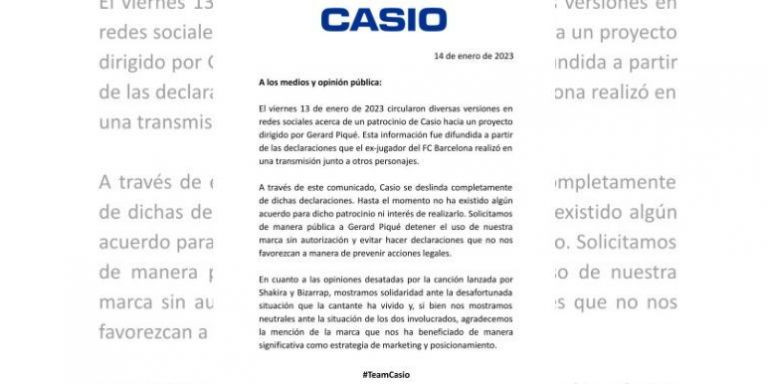 Comunicado de Casio en las redes sociales / CASIO