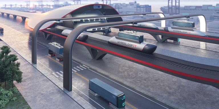 Una maqueta de un tren de alta velocidad de HyperloopTT / HYPERLOOPTT