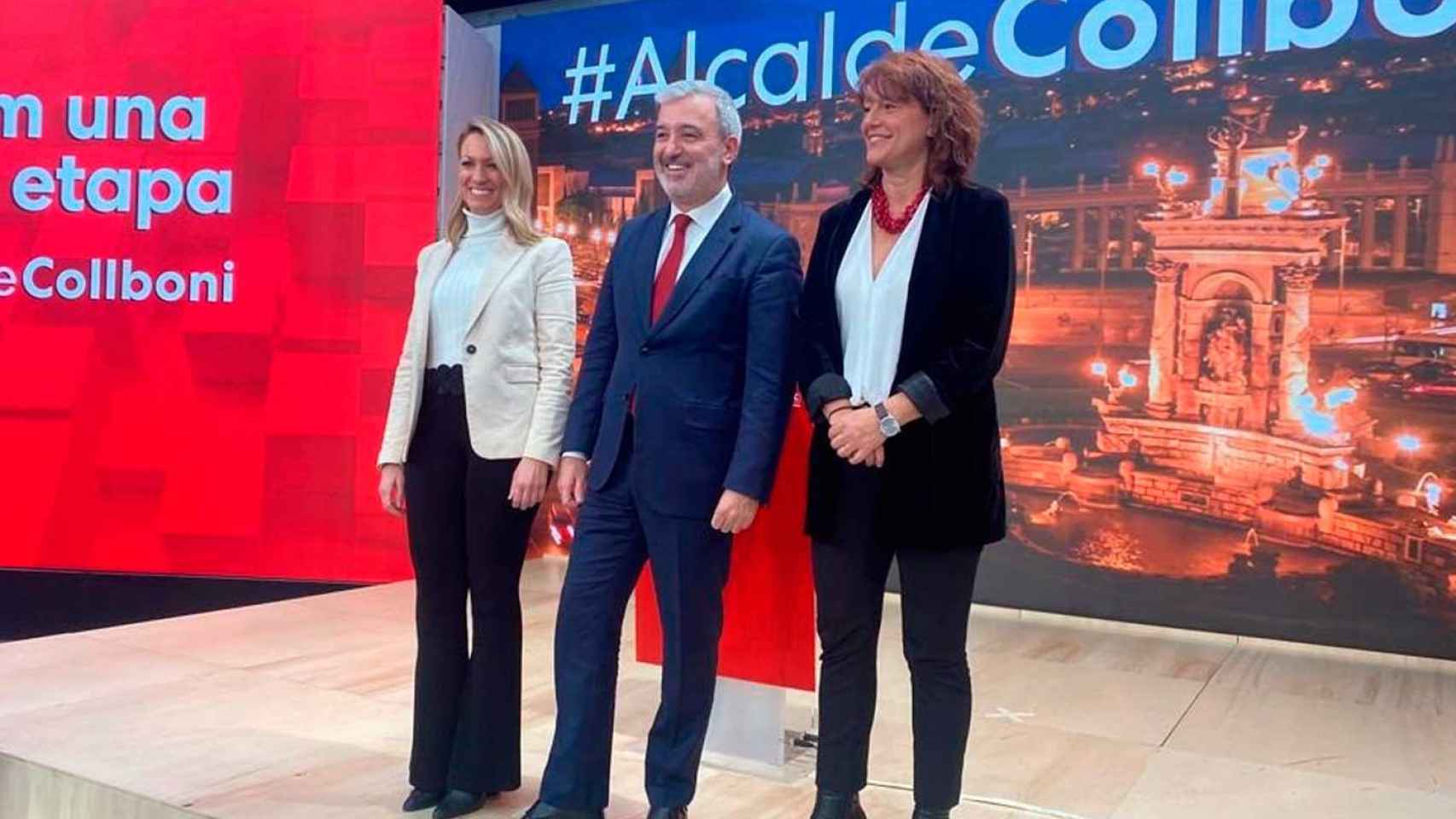 Maria Eugènia Gay, Jaume Collboni y Laia Bonet, en la sede del PSC / EP