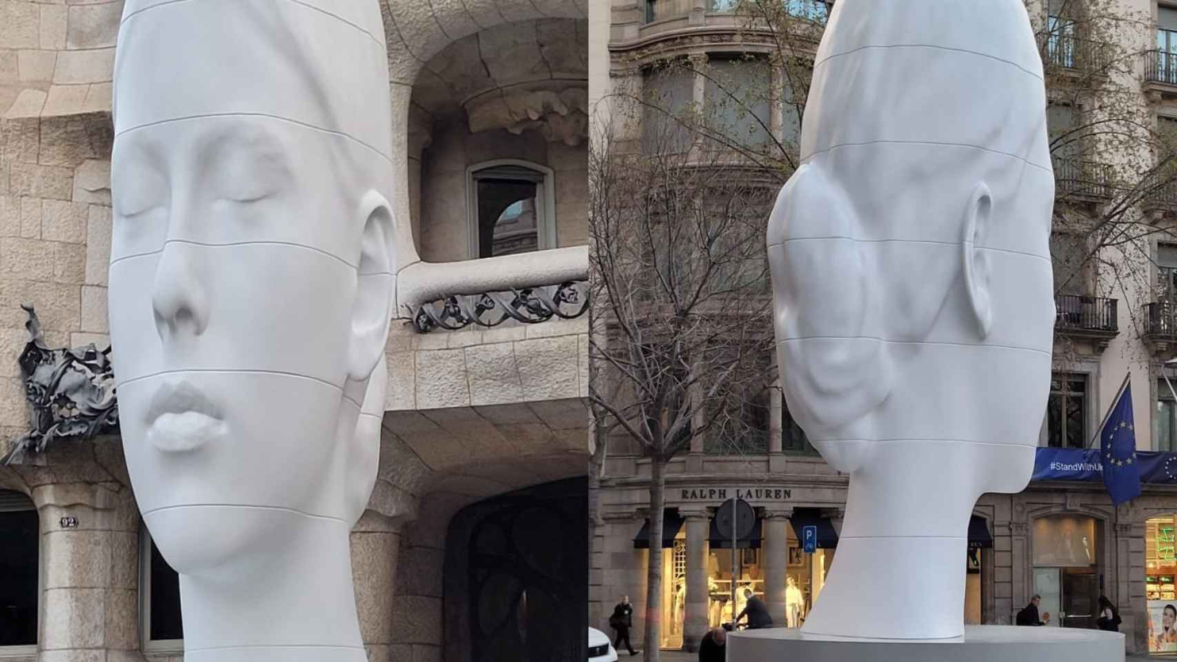 La escultura de Jaume Plensa, colocada frente a La Pedrera / METRÓPOLI