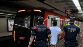 Un detenido en el metro de Barcelona en un fotomontaje