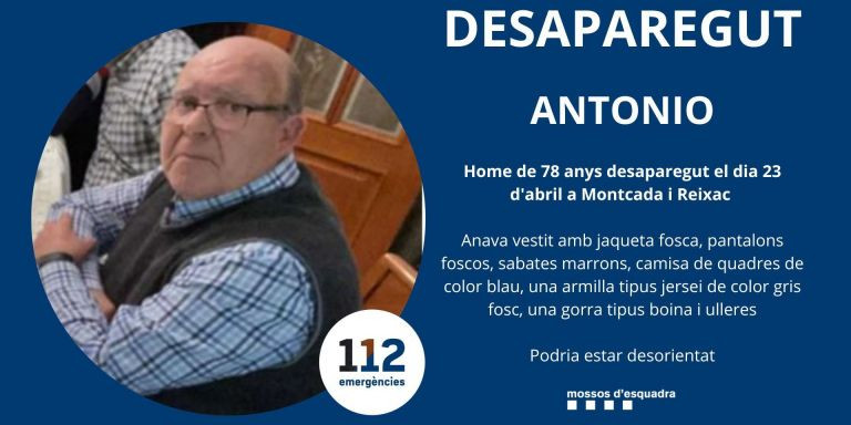 Buscan a Antonio, desaparecido en Montcada i Reixac / MOSSOS D'ESQUADRA