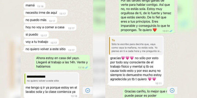 Mensajes de WhatsApp entre Laura y su hija cuando sufría acoso / Fotos cedidas