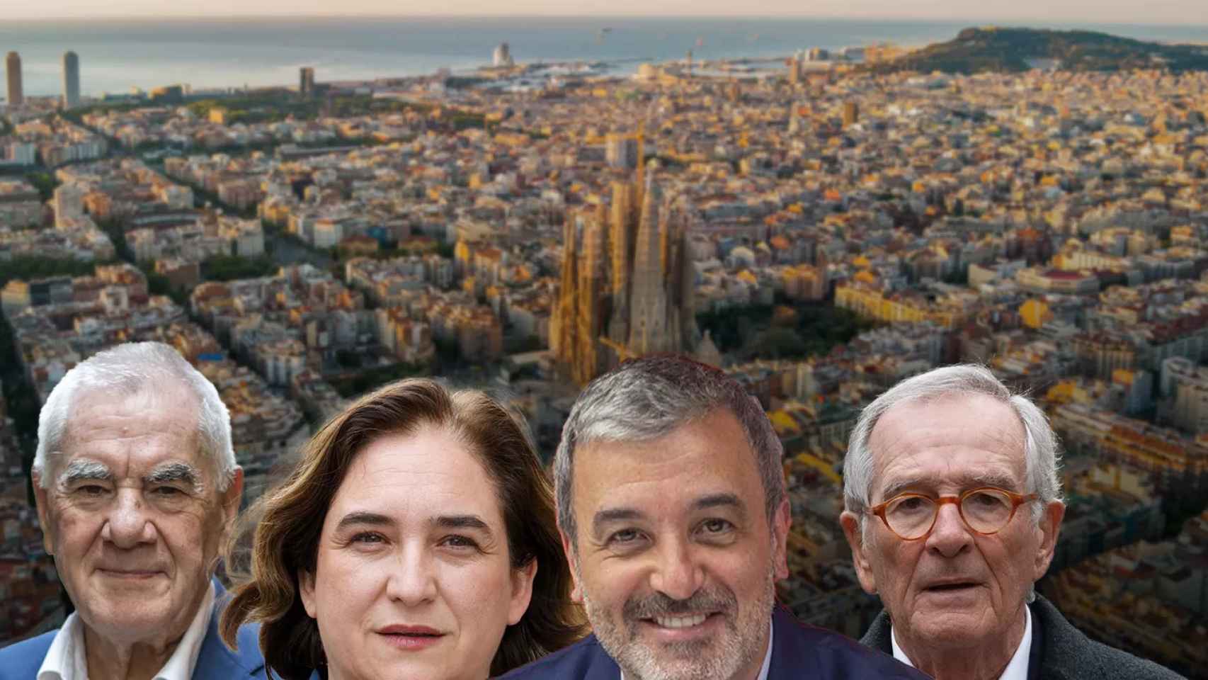 El candidato de ERC, Ernest Maragall; la candidata de Barcelona en Comú, Ada Colau; el candidato del PSC, Jaume Collboni; el candidato de Junts, Xavier Trias / FOTOMONTAJE (MA)