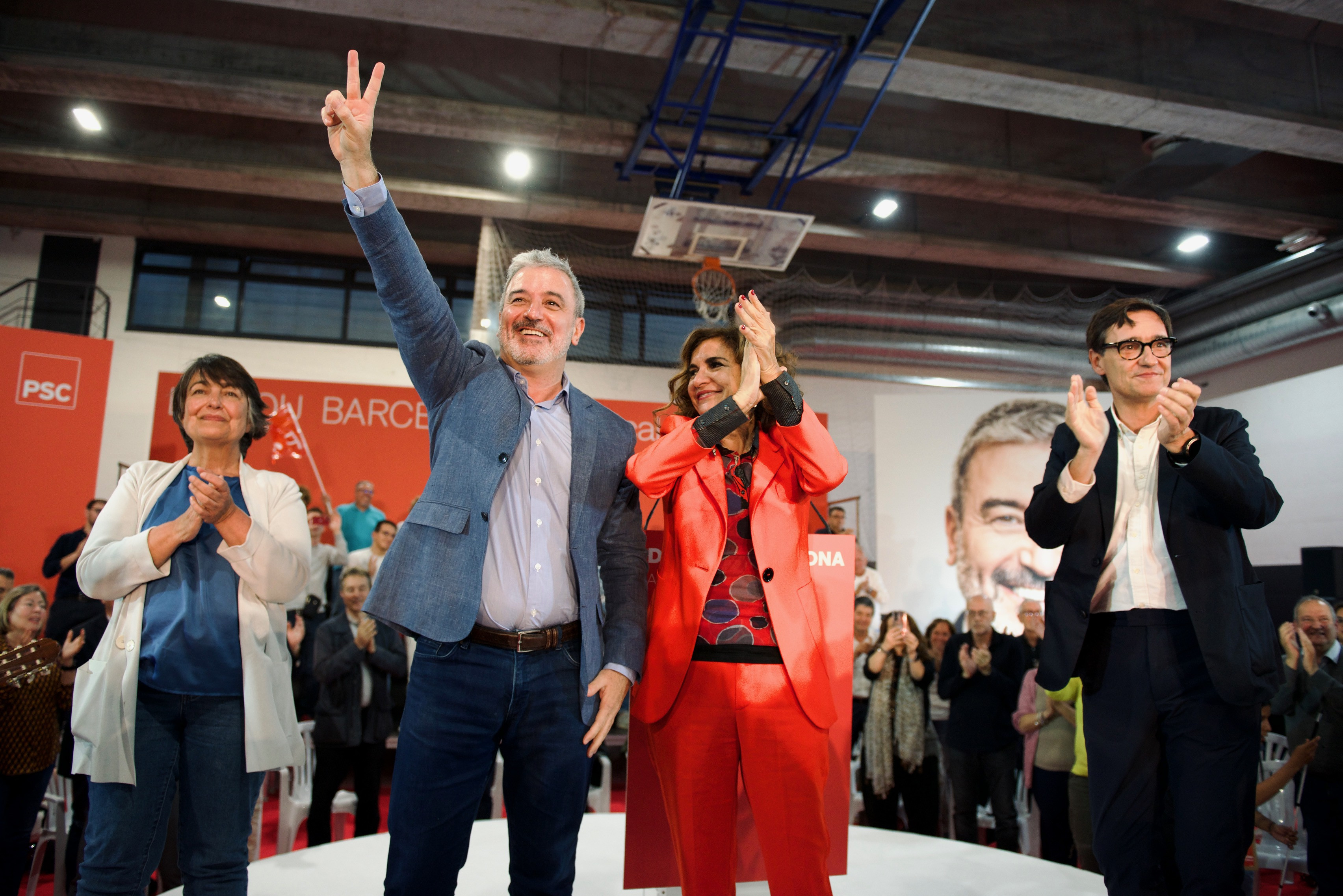 Rosa Alarcón, Jaume Collboni, María Jesús Montero y Salvador Illa, en el acto de arranque de la campaña electoral del PSC para las municipales de mayo / PSC