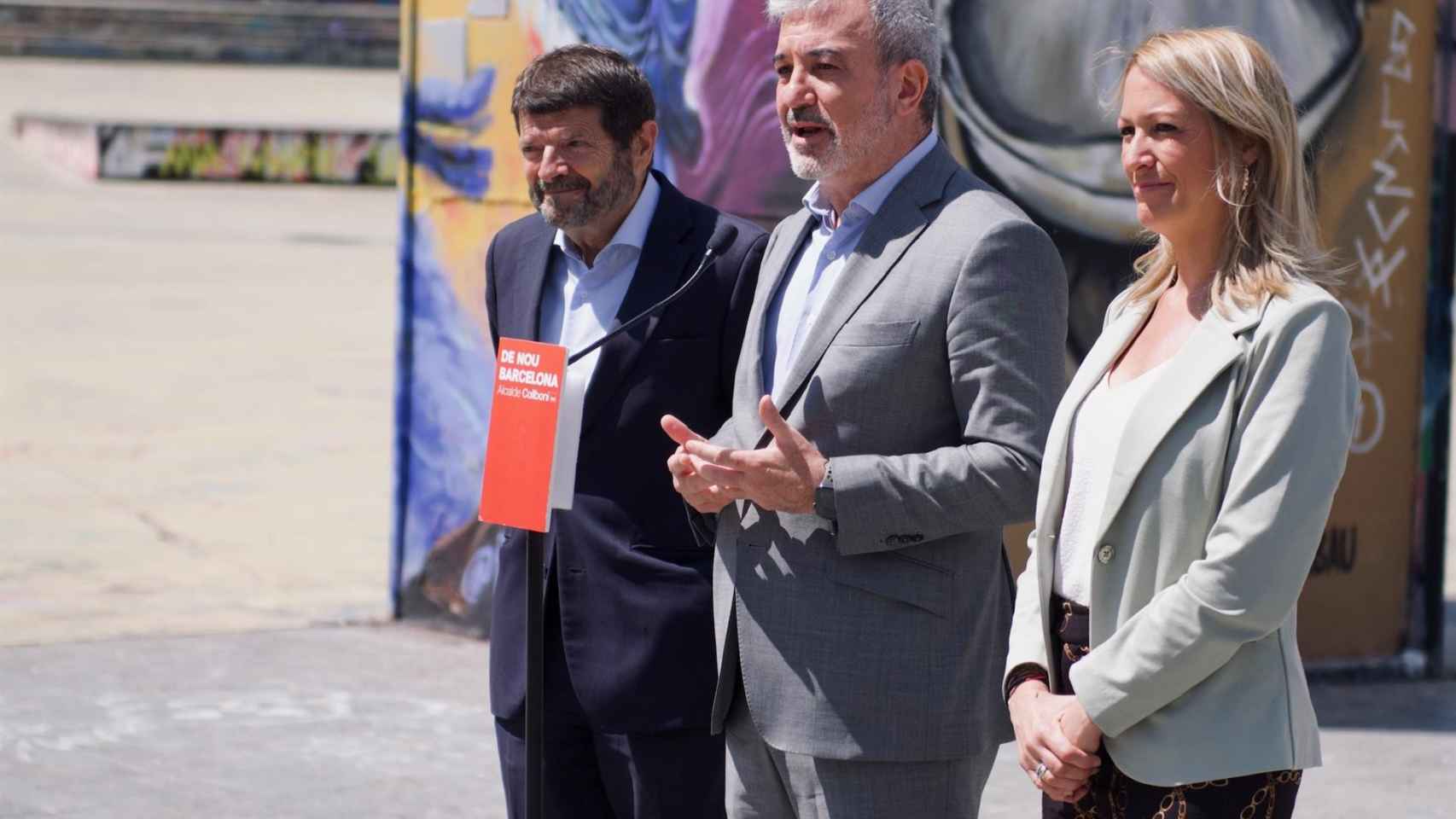 Albert Batlle, Jaume Collboni y Maria Eugènia Gay, en rueda de prensa este martes / PSC