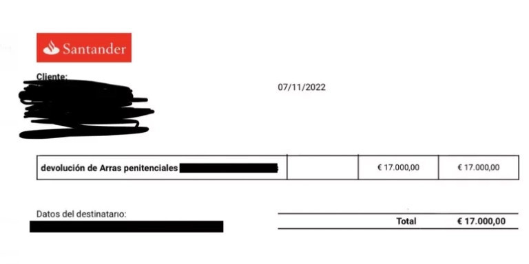 Falsificación de una transferencia en la que Vanesa supuestamente devolvía el importe de las ARRAS / CEDIDA