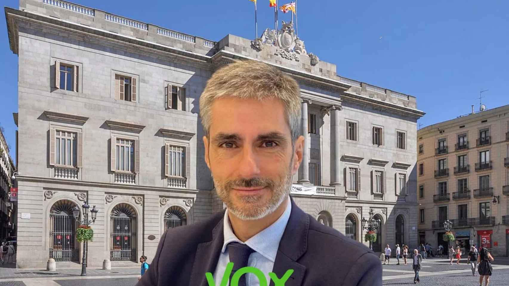 Fotomontaje del candidato Gonzalo de Oro-Pulido con el Ayuntamiento de Barcelona / METRÓPOLI
