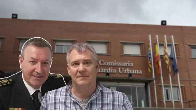 Conrado Fernández y Valentín Anadón en un fotomontaje al frente de la comisaría de Badalona / METRÓPOLI