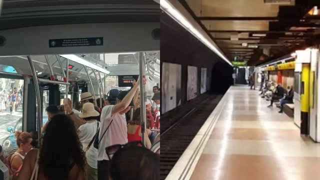 Fotomontaje de los buses lanzadera y la estación de metro de Verdaguer de Barcelona