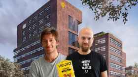Fotomontaje de Óscar Pierre, CEO de Glovo y Marc Coloma, CEO de Heura, junto al Yellow Park de Glovo en el 22@ / FOTOMONTAJE METRÓPOLI