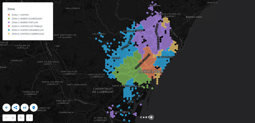 División de la ciudad en diferentes zonas según los patrones comerciales detectados por el proyecto Urban Discovery / BBVA