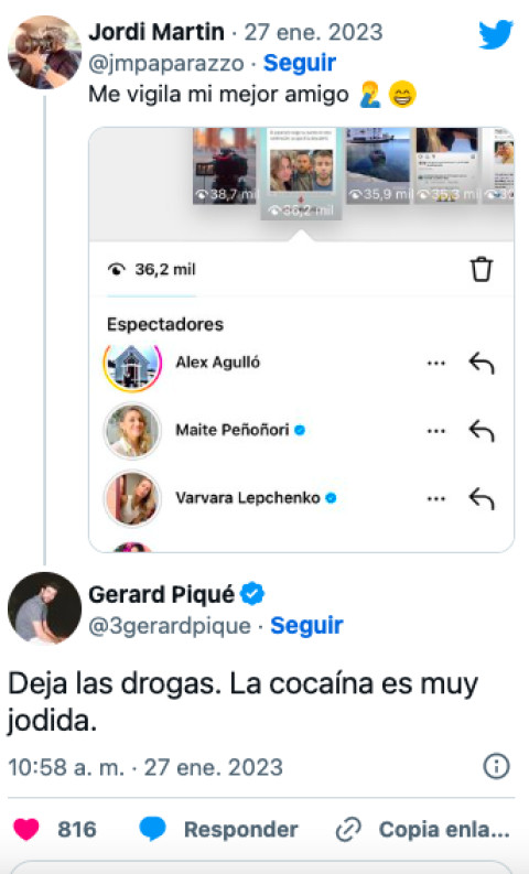 Fotograma de la pelea en redes entre Jordi Martín y Gerard Piqué / TWITTER