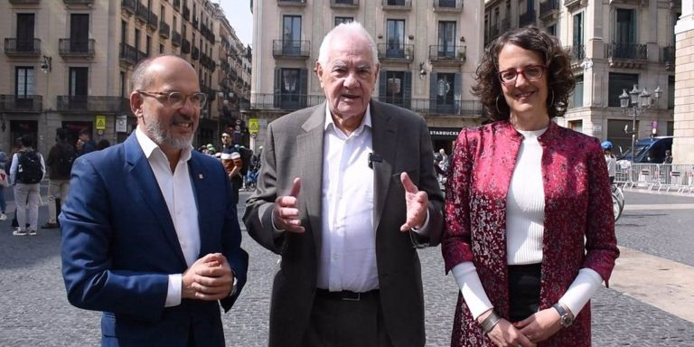 El alcaldable de ERC en Barcelona, Ernest Maragall, junto con los consellers Carles Campuzano y Tània Verge /  ERC