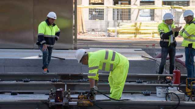 Obras del tranvía en Barcelona