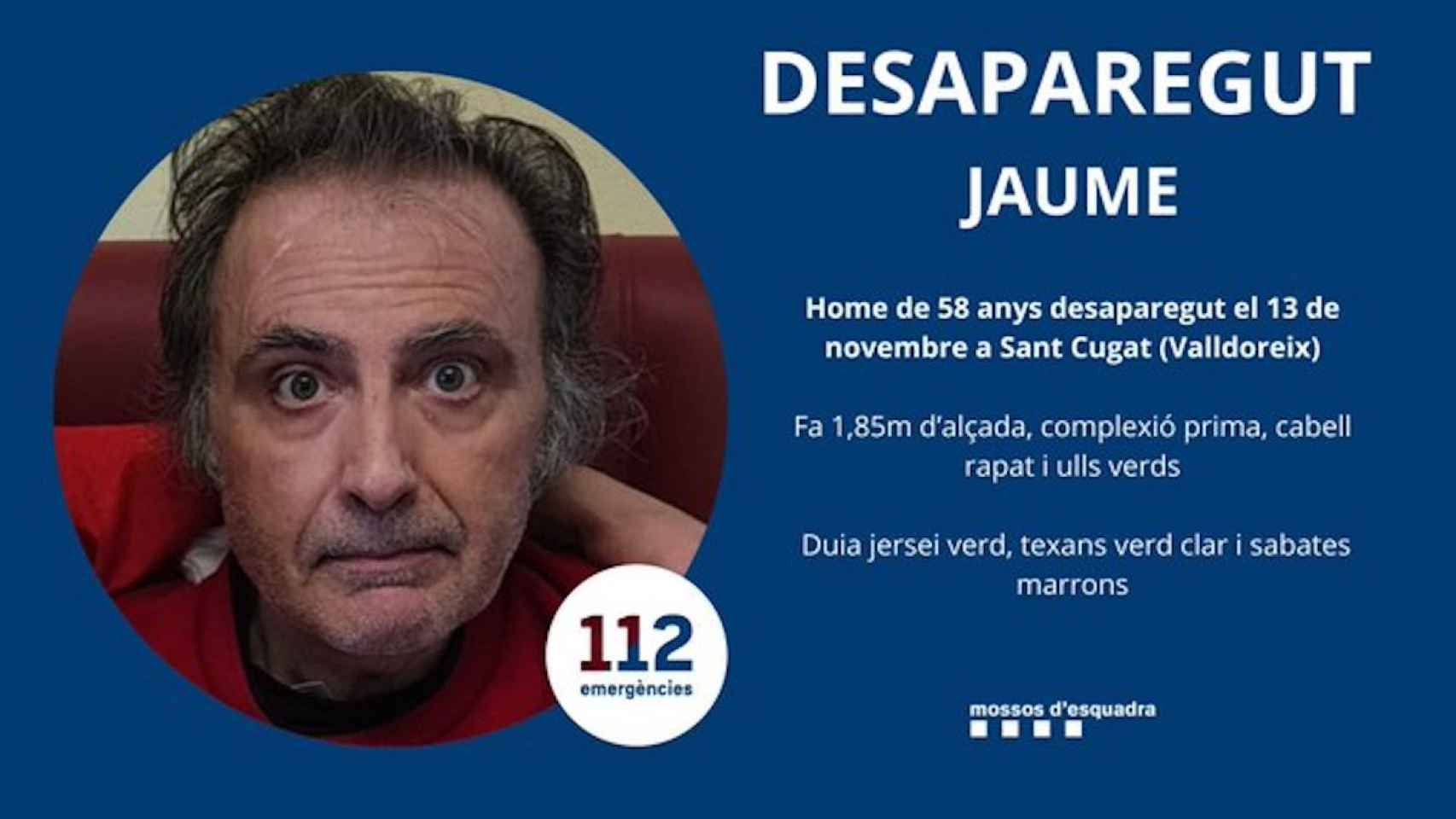 Imagen de Jaume, el hombre que ha sido identificado por los Mossos d'Esquadra